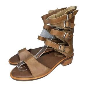 Latigo Haiku Tan Leather Gladiator Sandals 4 Buckles Zip Up Womens Size 7.5